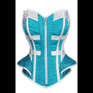 NWT Turquoise Futuristic Burlesque Corset - Sz 10 - Corset Story